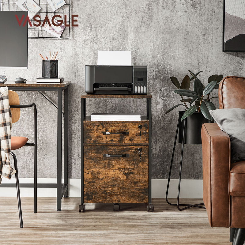 Armoire d'archives - armoire de bureau - avec 2 tiroirs et serrure - Look en bois - marron