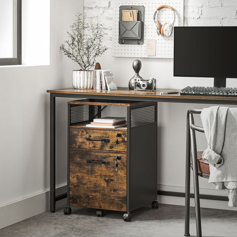 Armoire d'archives - armoire de bureau - avec 2 tiroirs et serrure - Look en bois - marron