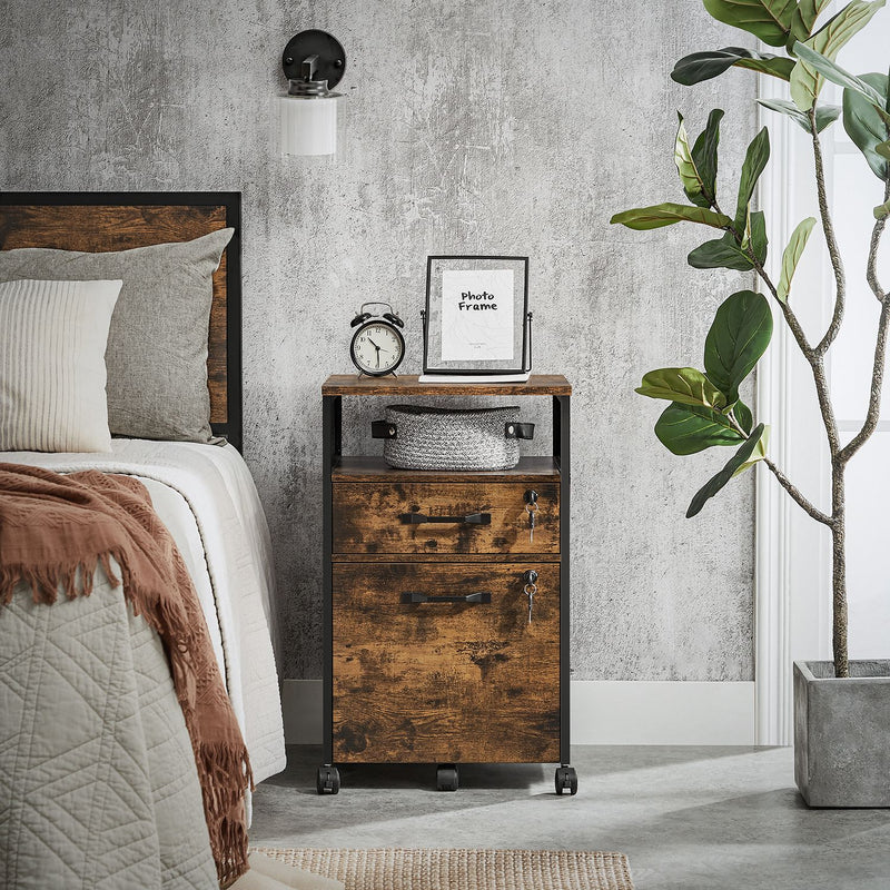 Armoire d'archives - armoire de bureau - avec 2 tiroirs et serrure - Look en bois - marron