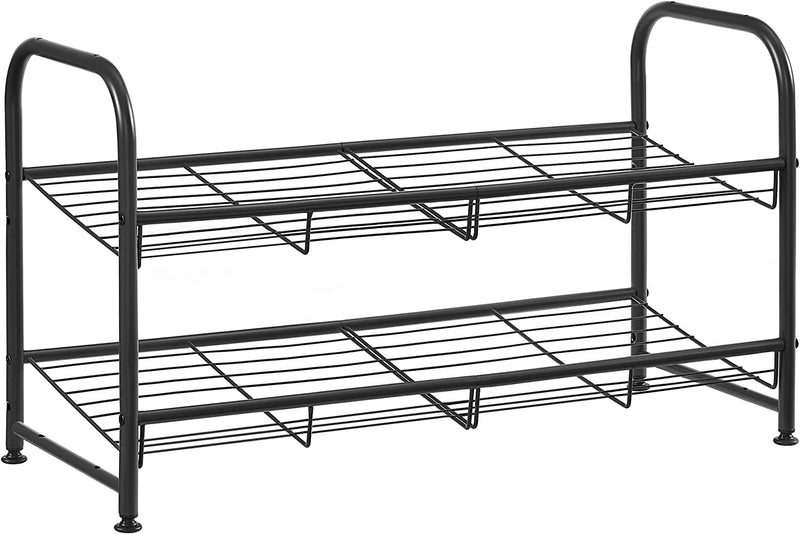 Shoe Rack - med 2 hyllor - Stackbar skoförvaring - för högst 8 par skor - gjord av stål - svart