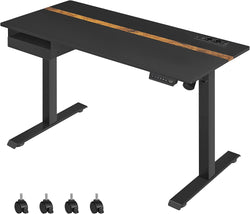 Elektrisk skrivbord - Höjdjusterbar - Minnesfunktion med 4 höjder - med uttag - svart - 60 x 140 cm