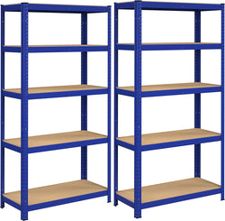 Racks de rangement - Ensemble de 2 placards de sous-sol - 5 étagères réglables - planches métalliques - bleu