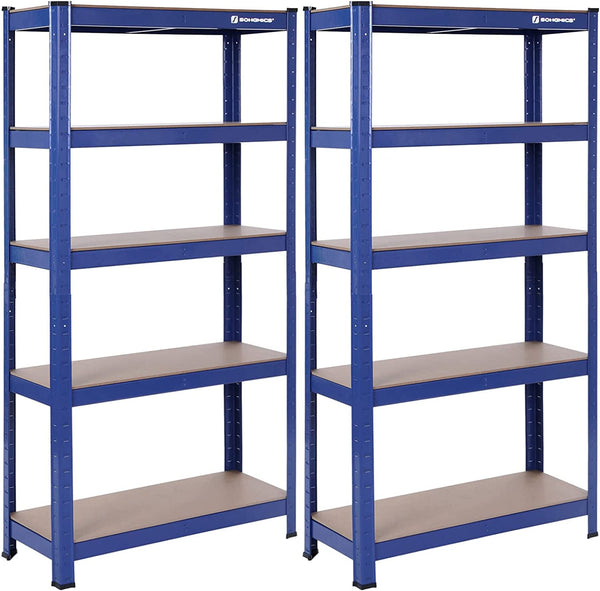 Racks de rangement - Ensemble de 2 placards de sous-sol - 5 étagères réglables - planches métalliques - bleu