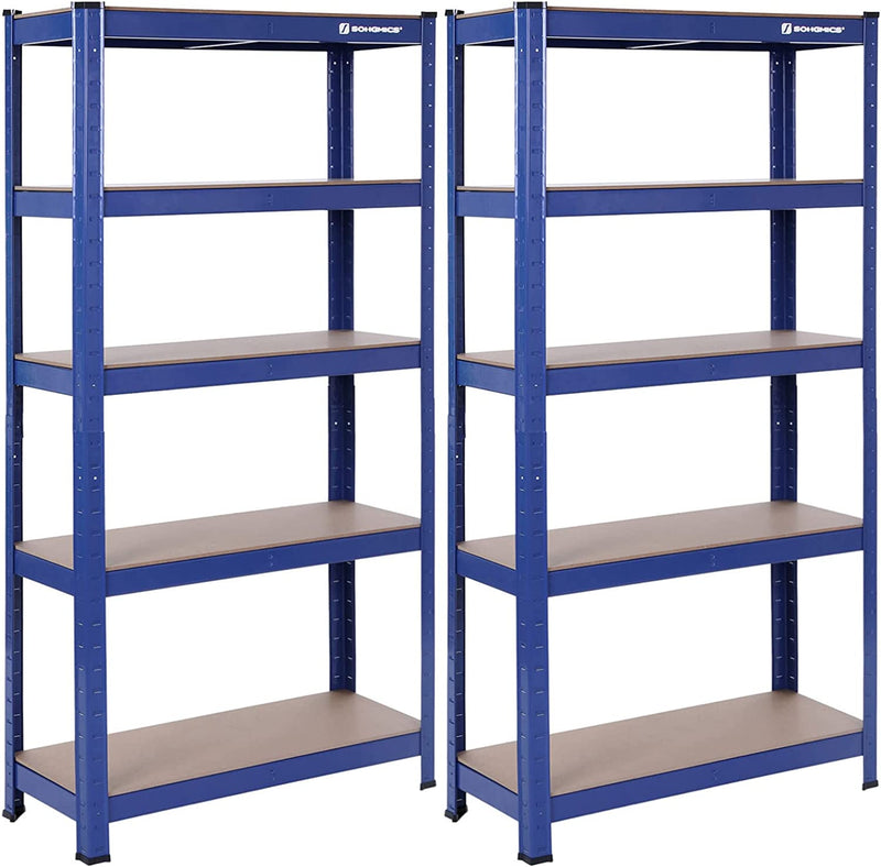 Racks de rangement - Ensemble de 2 placards de sous-sol - 5 étagères réglables - planches métalliques - bleu