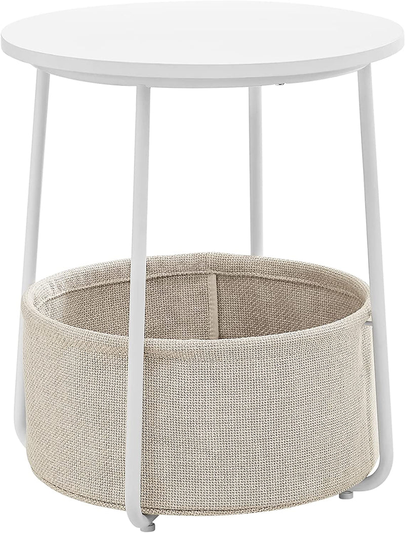 Tableuse - table d'appoint rond - avec panier de tissu - style moderne - blanc