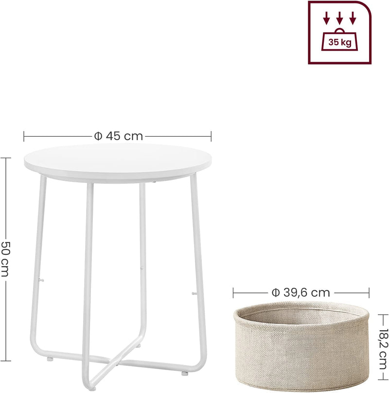 Tableuse - table d'appoint rond - avec panier de tissu - style moderne - blanc