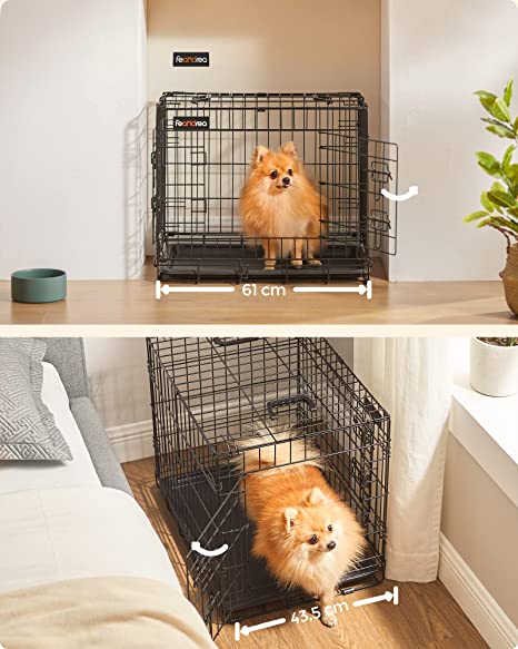 Banc de chien - Cage de chien - pliable - avec 2 portes - Place en plastique extensible - 61 x 43,5 x 50,5 cm - noir