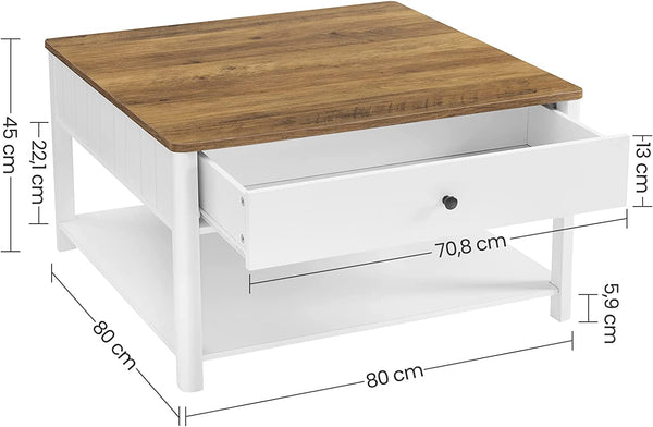 Salontafel - Woonkamertafel - Banktafel - Met 2 grote laden - Bruin wit