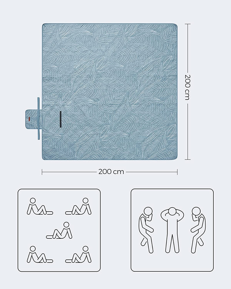 Picnic tæppe - campingtæppe - med 4 malede ankre - vandtæt - 200 x 200 cm - blå