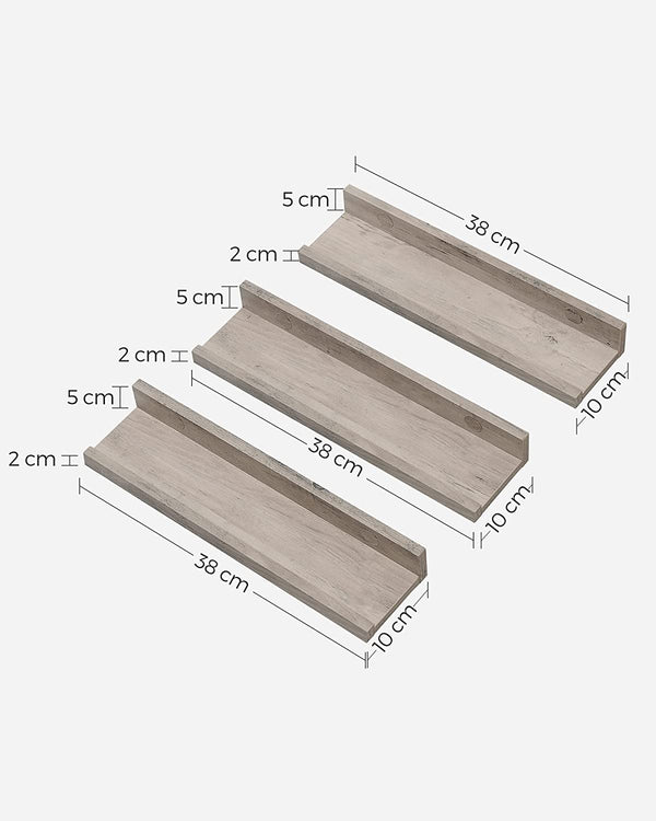 Wandplank - Set van 3 - Zwevende planken - Grijs