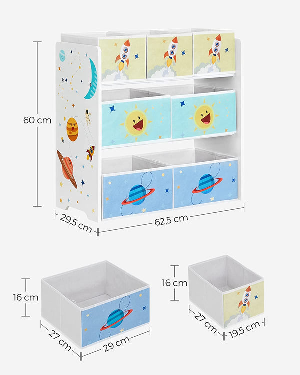 Nursery Rack - Cabinet de jucării - cu 7 cutii de depozitare de țesături - Alb