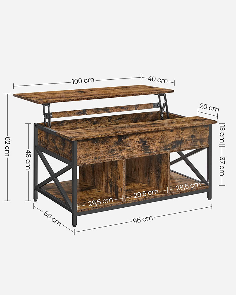 Salontafel - Woonkamertafel - Met verborgen opbergruimte - vintage bruin-zwart