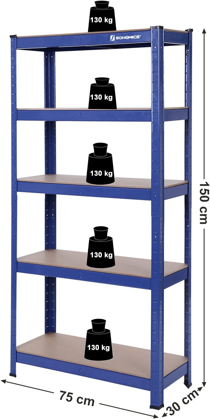 Opbergrekken - Set van 2 - kelderkasten - 5 verstelbare planken - Metalen planken - Blauw