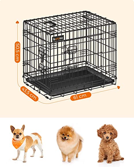 Banc de chien - Cage de chien - pliable - avec 2 portes - Place en plastique extensible - 61 x 43,5 x 50,5 cm - noir