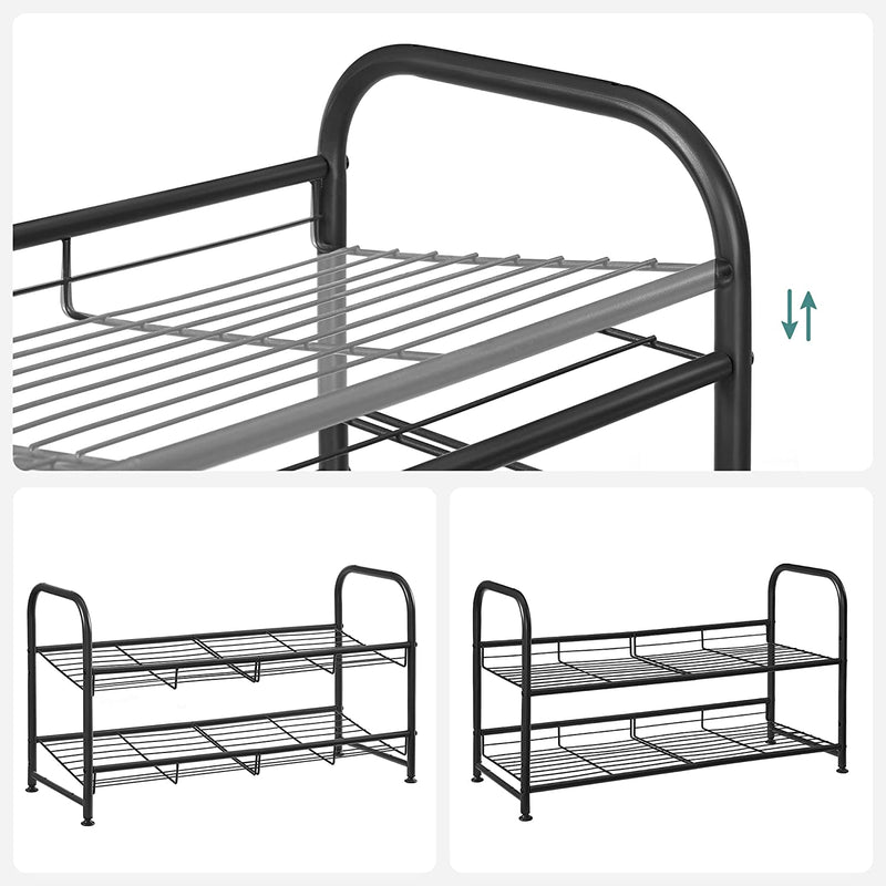 Rack à chaussures - avec 2 étagères - Stockage à chaussures empilable - pour un maximum de 8 paires de chaussures - en acier - noir