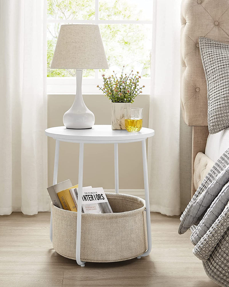 Tableuse - table d'appoint rond - avec panier de tissu - style moderne - blanc