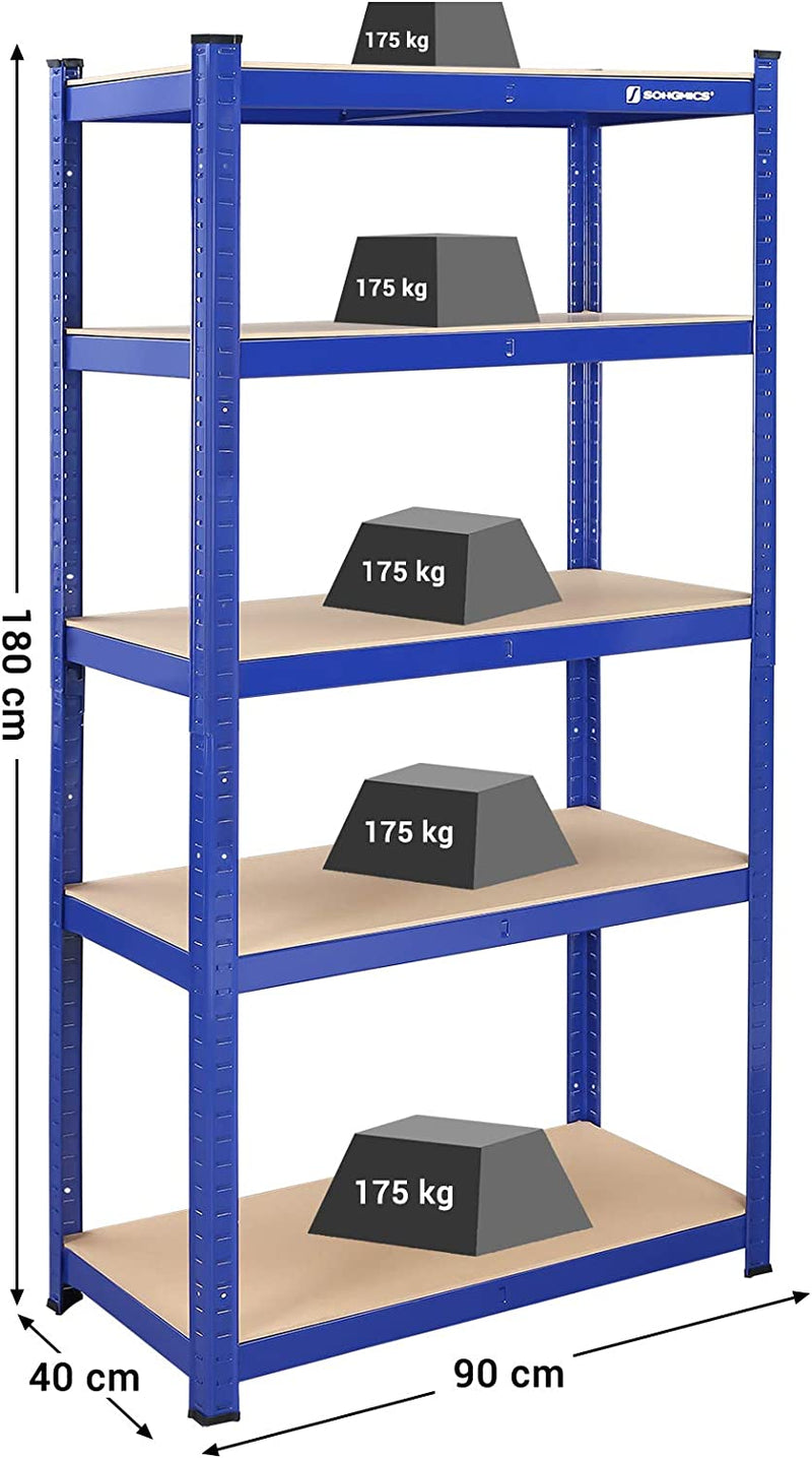 Opbevaringsstativer - Sæt med 2 - Kælderbomber - 5 Justerbare hylder - Metalplanker - 160 x 80 x 40 cm - Grå