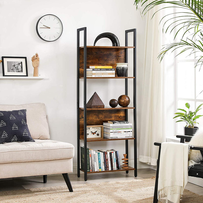 Rack de livres - armoire de salon - planches en bois - cadre en métal - marron