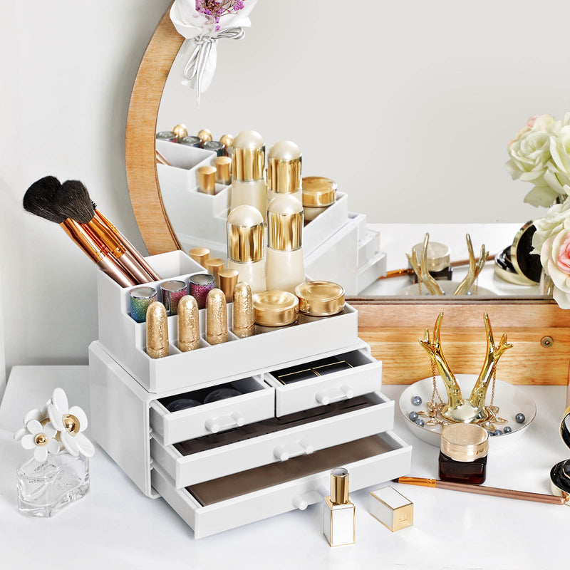 Make -up Organizator - cu 4 sertare - alb