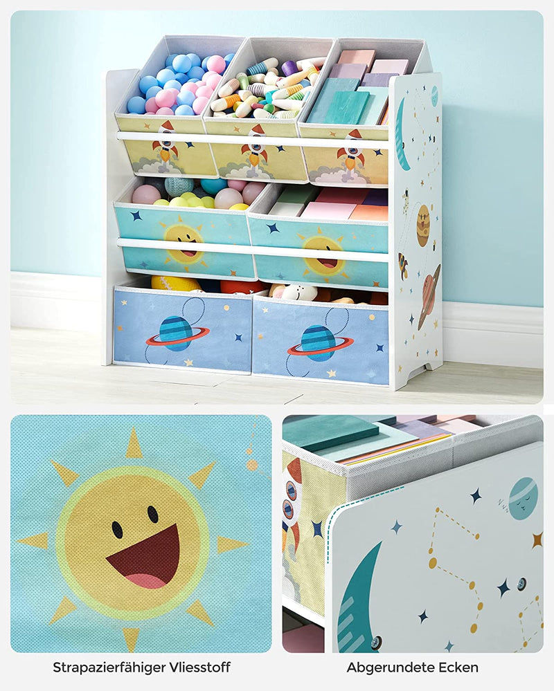 Nursery Rack - Cabinet de jucării - cu 7 cutii de depozitare de țesături - Alb