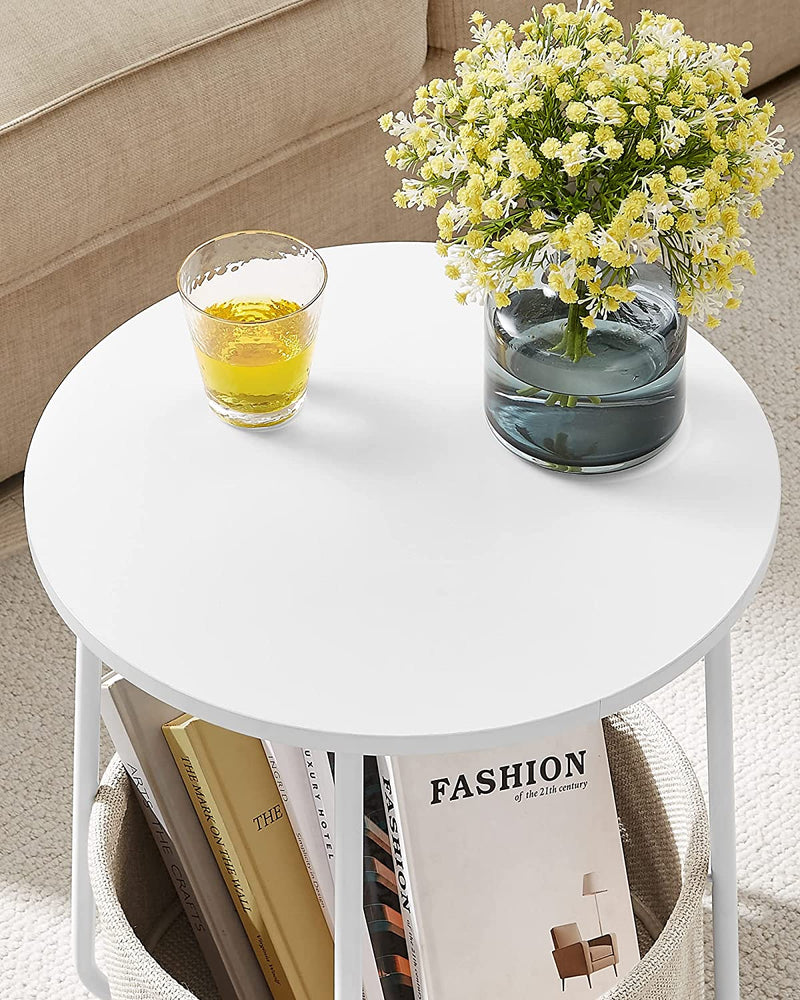 Tableuse - table d'appoint rond - avec panier de tissu - style moderne - blanc