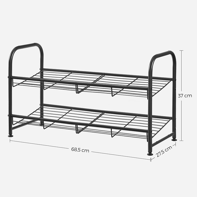 Rack à chaussures - avec 2 étagères - Stockage à chaussures empilable - pour un maximum de 8 paires de chaussures - en acier - noir