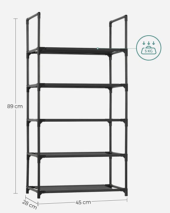 Shoe Rack - med 5 nivåer - skonförvaring - Standing Rack - med metallram - svart