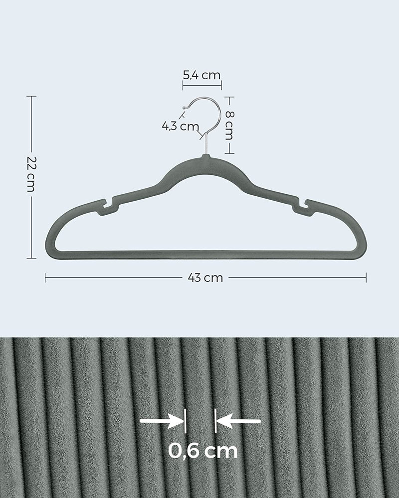 Klädhängare - sammetkläderhängare - Uppsättning av 30 stycken - anti -slip - roterande krok - grå