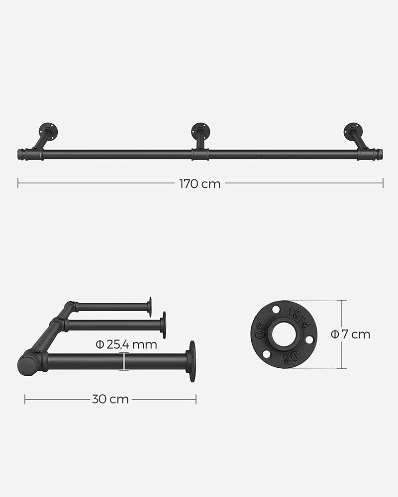 Tidă de îmbrăcăminte - Dulap de perete - Industrial - Capacitate de încărcare de 68 kg - Negru