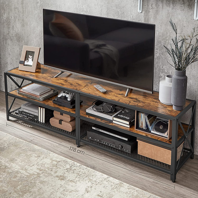 Mobilier TV - tablă joasă - cu rafturi - cadru din oțel - maro -black