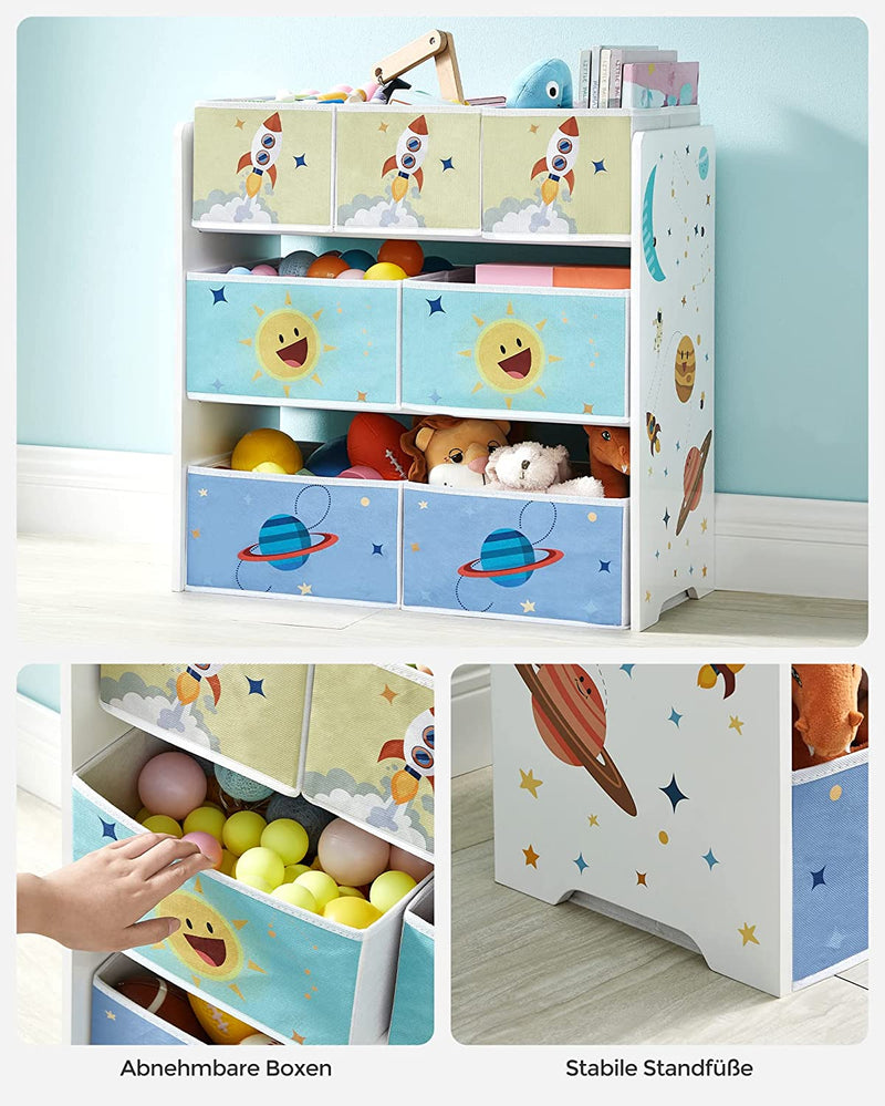 Nursery Rack - Cabinet de jucării - cu 7 cutii de depozitare de țesături - Alb