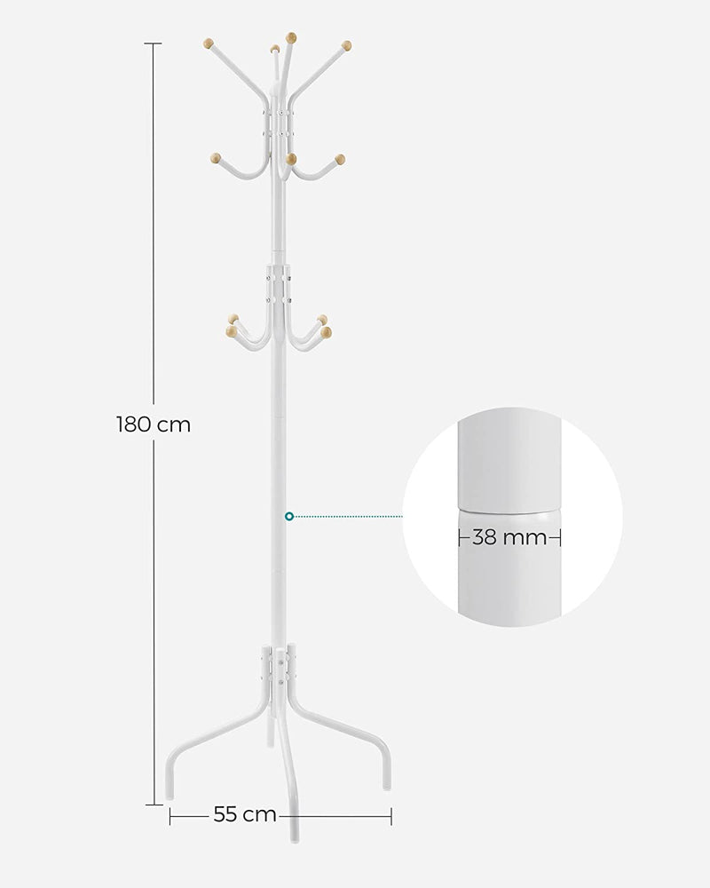 Rack de manteau - cintre à vêtements en métal - avec 12 crochets - blanc