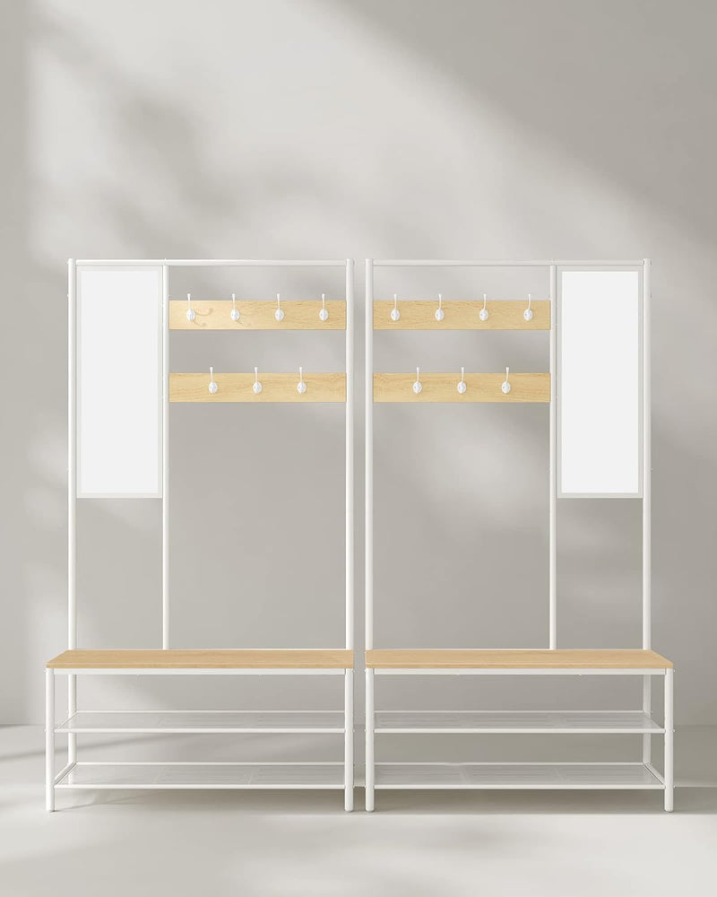 Armoire de garde-robe - Rack-couloir - avec banc et miroir - 2 planches - marron blanc