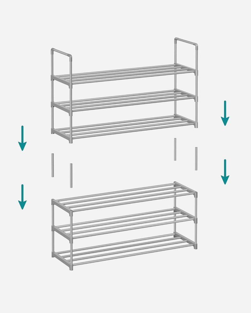 Schoenenrek - schoenenkast - Met 3 niveaus - Metalen frame - Grijs