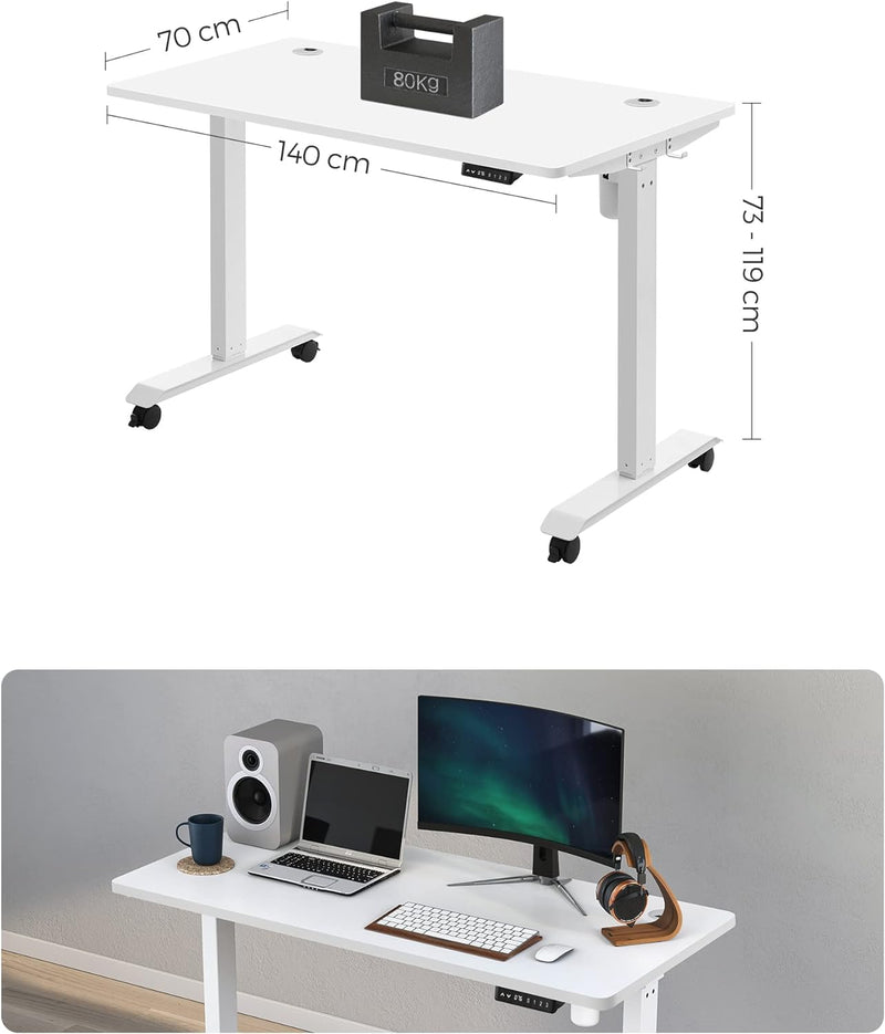 Sit Stand Desk - Computertabel - Højdejusterbar - med hjul - Hvid