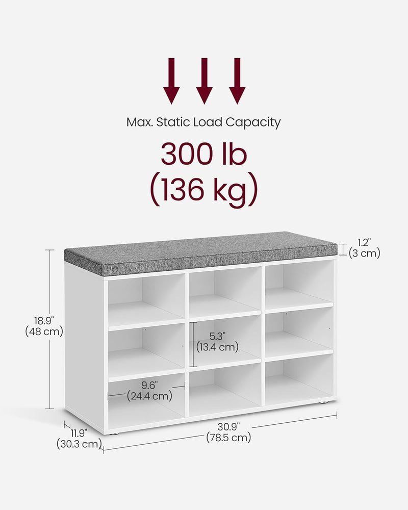 Schoenenkast - Schoenenbank - 9 vakken - Met Zitvlak - Van hout - Wit