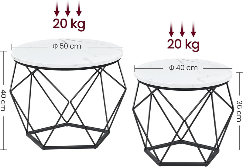 Tableuse - Ensemble de 2 tables basses - noir blanc