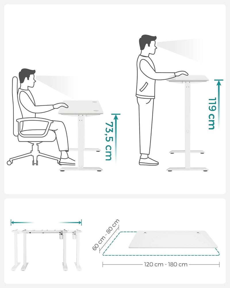 Sit Stand Desk - Computertabel - Højdejusterbar - med hjul - Hvid