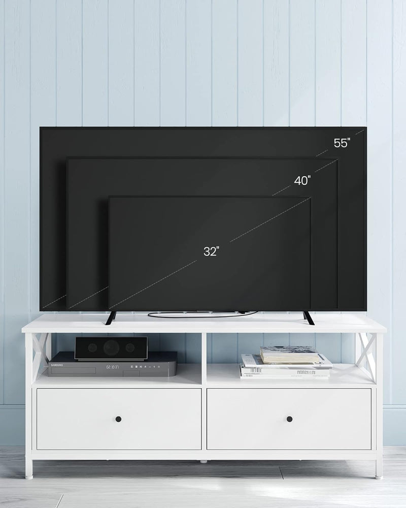 Mobilier TV - tablă joasă pentru televizoare de până la 55 de centimetri - cu 2 sertare - alb