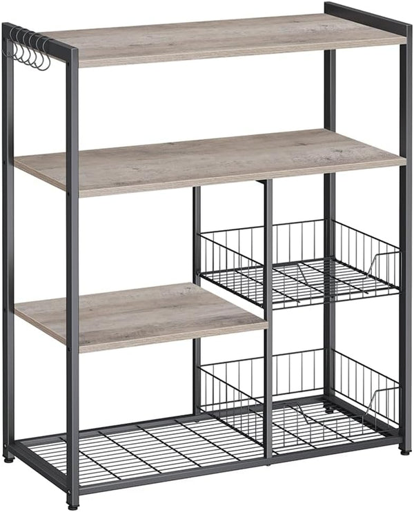 Kitchen Rack - Kitchen Cupboard - Opbevaringsskaber - 4 niveauer - Metalramme - Træplader - Grå