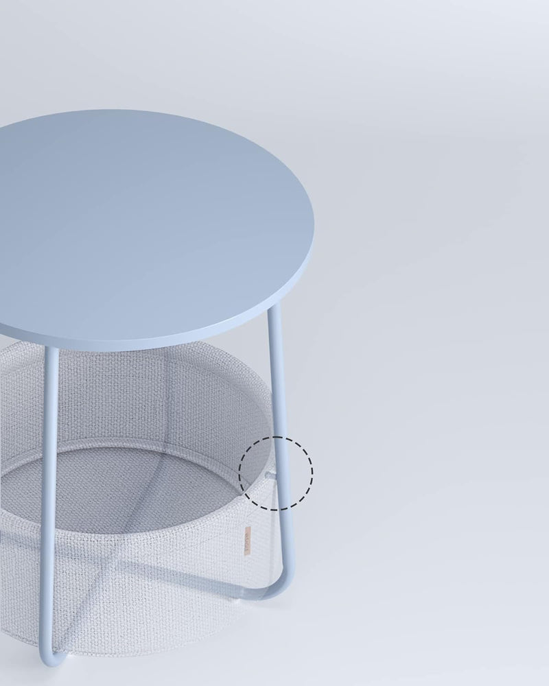 Ronde bijzettafel - Met stoffen mand - Metalen frame - Blauw