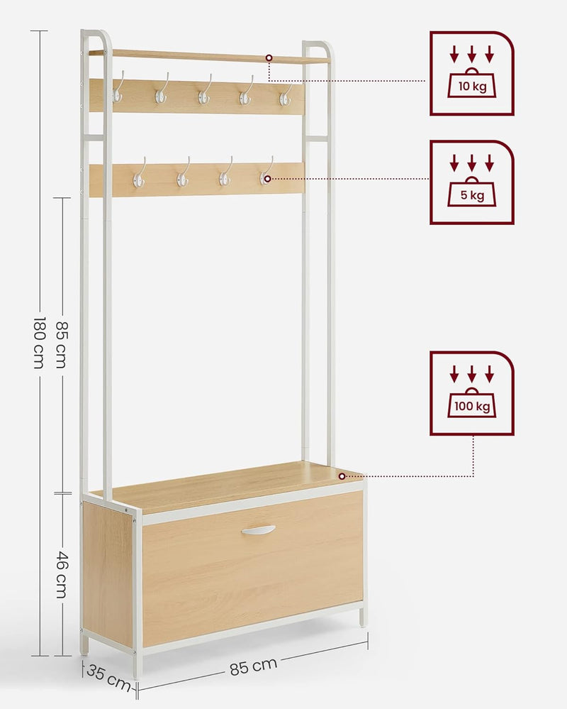 Armoire de garde-robe - Rack-coulage - avec banc - Rack à chaussures - marron blanc