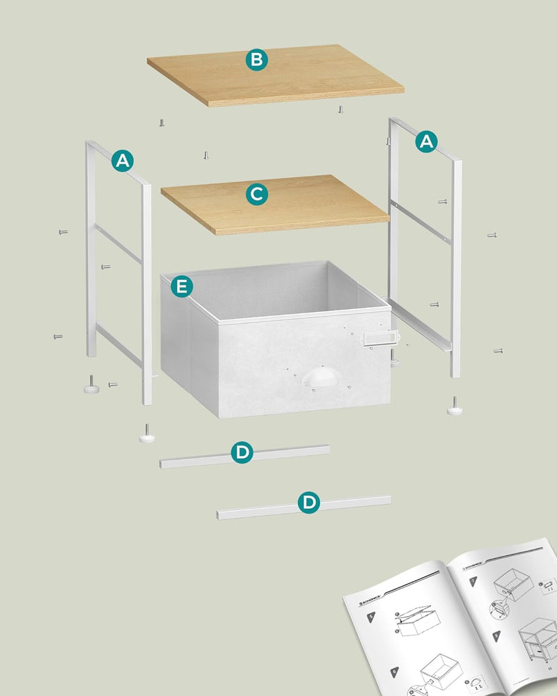 Nachtkastje - Met lade en 2 planken - Metalen frame - Wit bruin