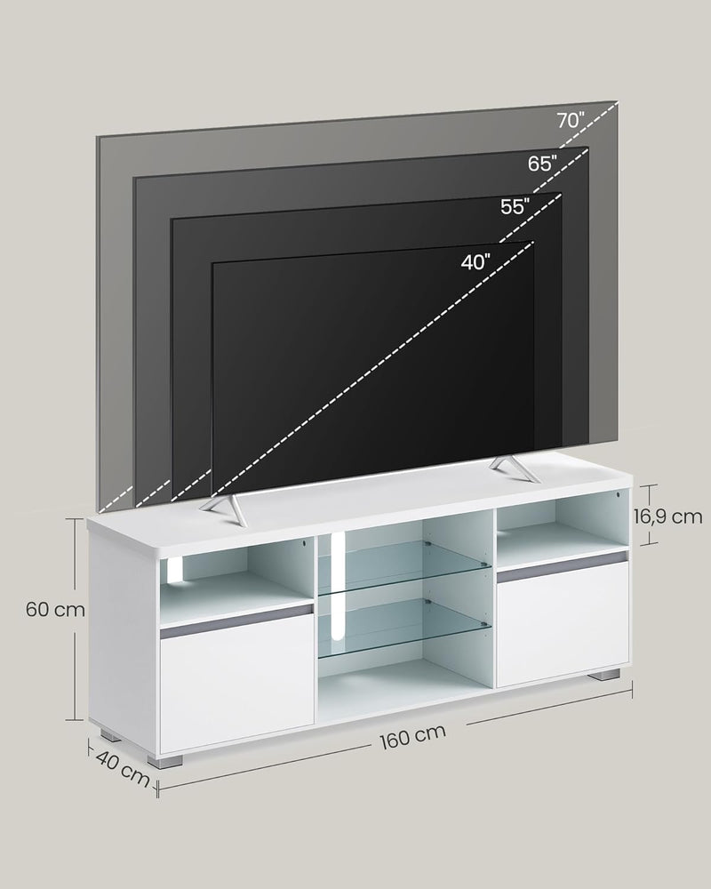 TV -møbler - tv -bord - med åbne hylder - LED -belysning - 160 cm