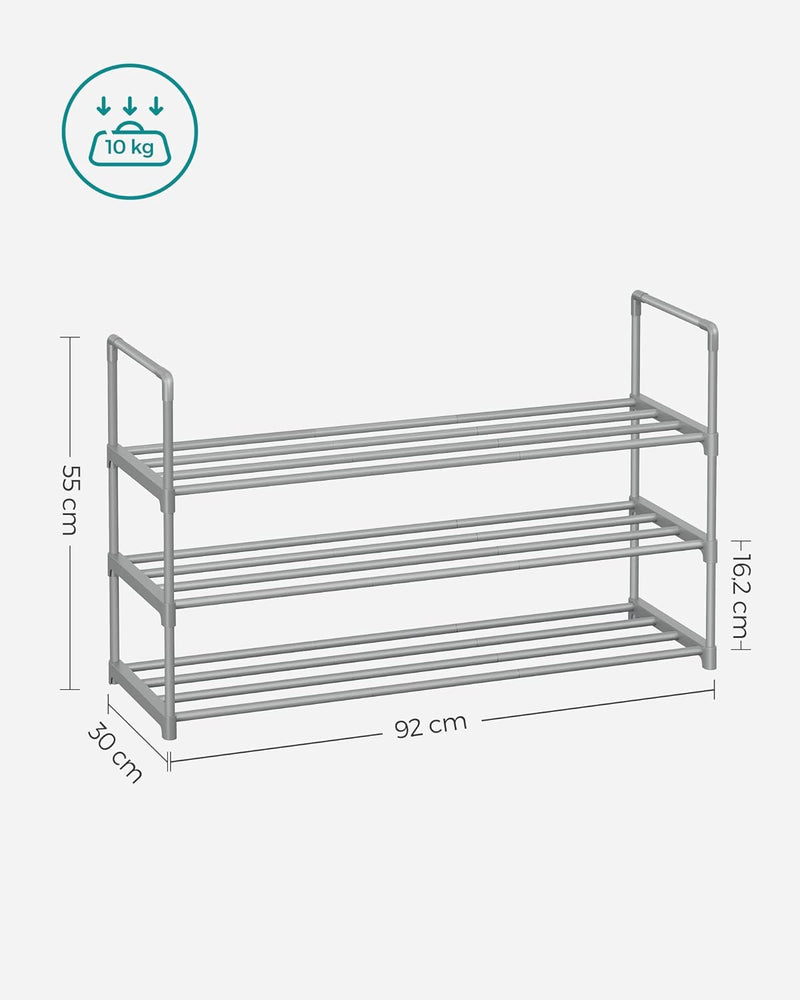 Rack à chaussures - armoire à chaussures - avec 3 niveaux - cadre en métal - gris