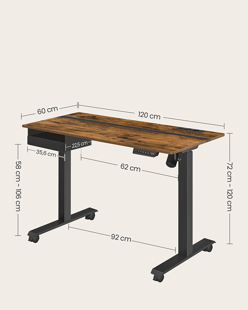 Bureau électrique - Réglable de hauteur - Fonction de mémoire avec 4 hauteurs - avec douille - noir - 60 x 140 cm