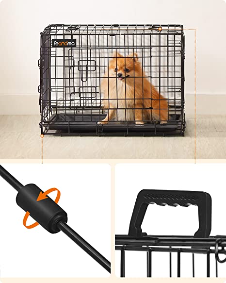 Banc de chien - Cage de chien - pliable - avec 2 portes - Place en plastique extensible - 61 x 43,5 x 50,5 cm - noir