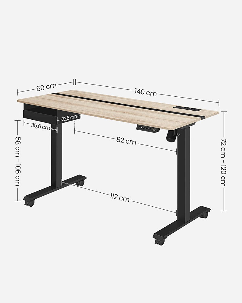 Elektrisk skrivbord - Höjdjusterbar - Minnesfunktion med 4 höjder - White Black - 60 x 140 cm