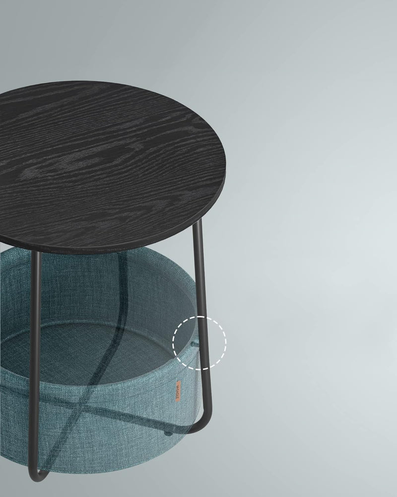 Table d'appoint ronde - avec panier de tissu - cadre en métal - bleu noir