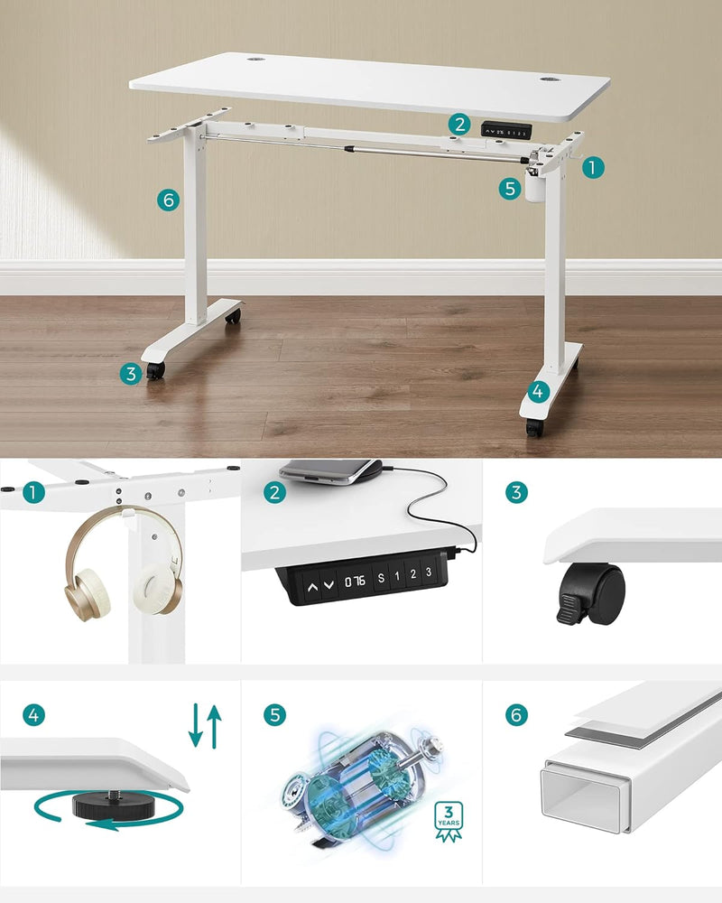 Assez le support - Table d'ordinateur - réglable en hauteur - avec roues - blanc